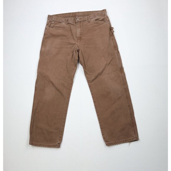 Vintage Dickies Mens 38x30 Distressed Spell Out Canvas Wide Leg Dungaree Pants